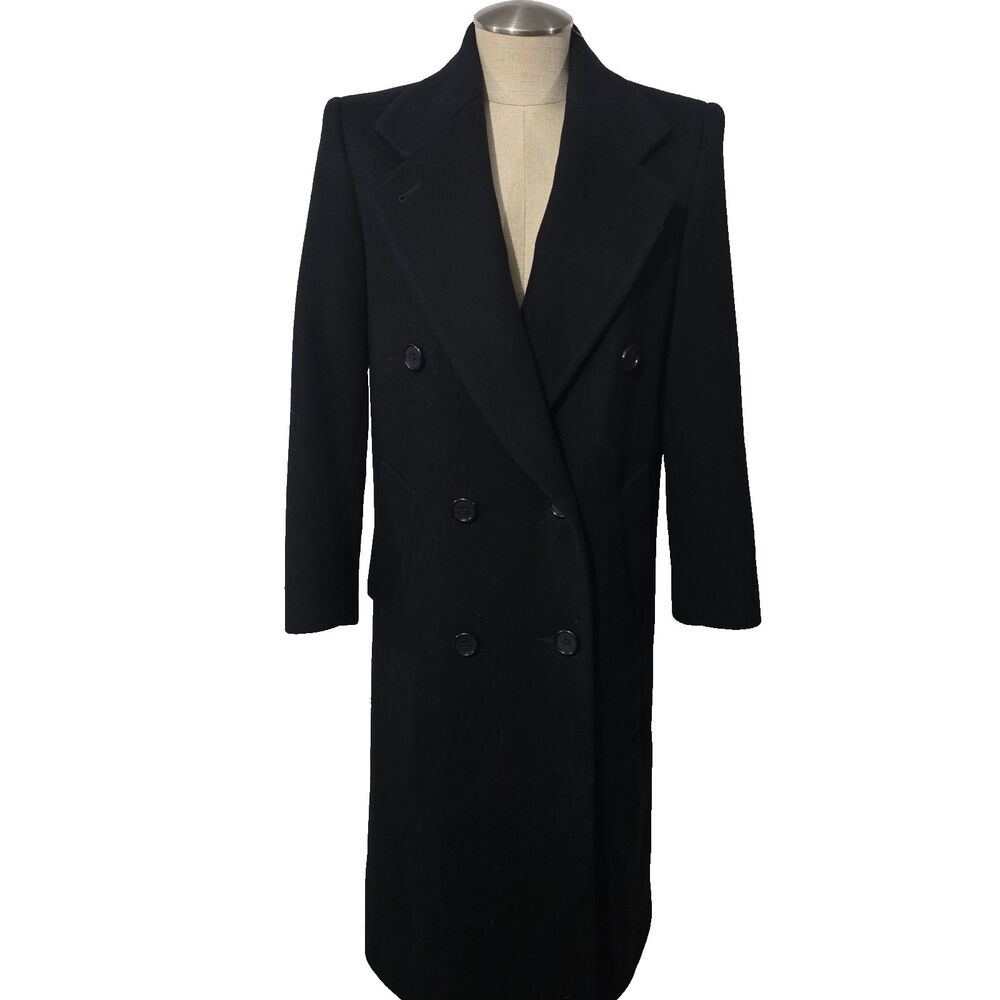 Jones New York Black 100% Pure Wool Double-Breasted Straight Overcoat  Jacket 4P